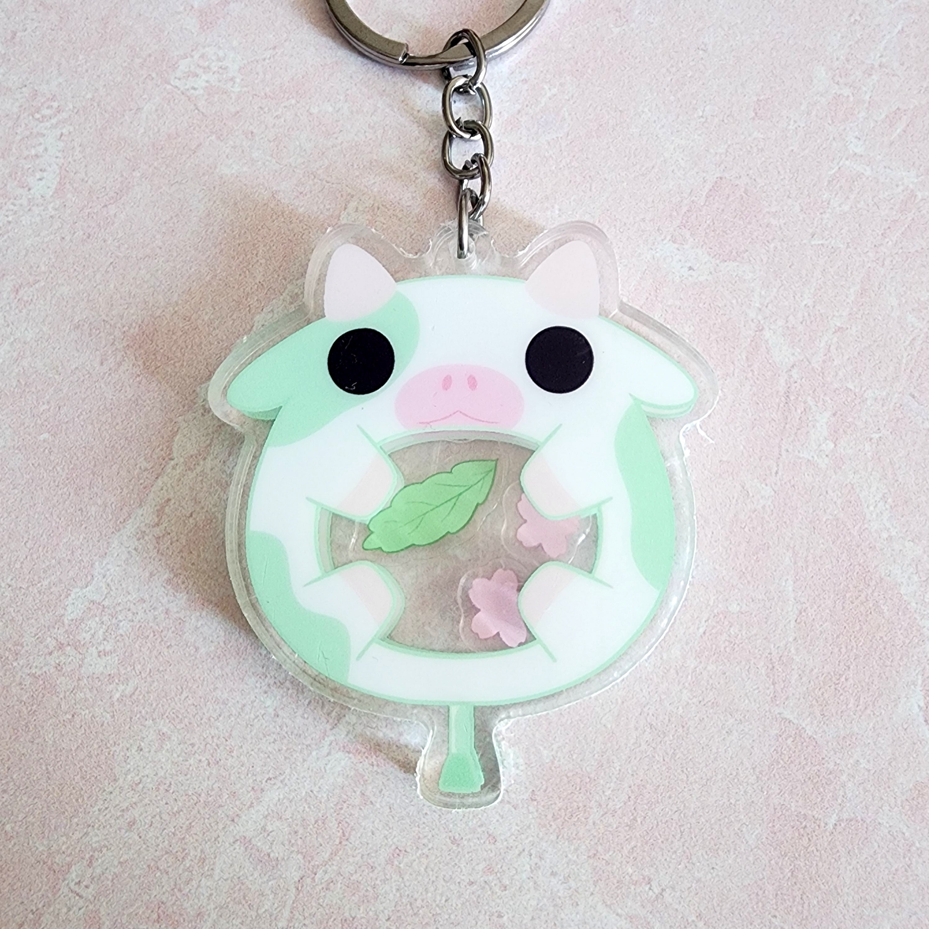 Adorable Matcha Cow Shaker Acrylic Charm Keychain