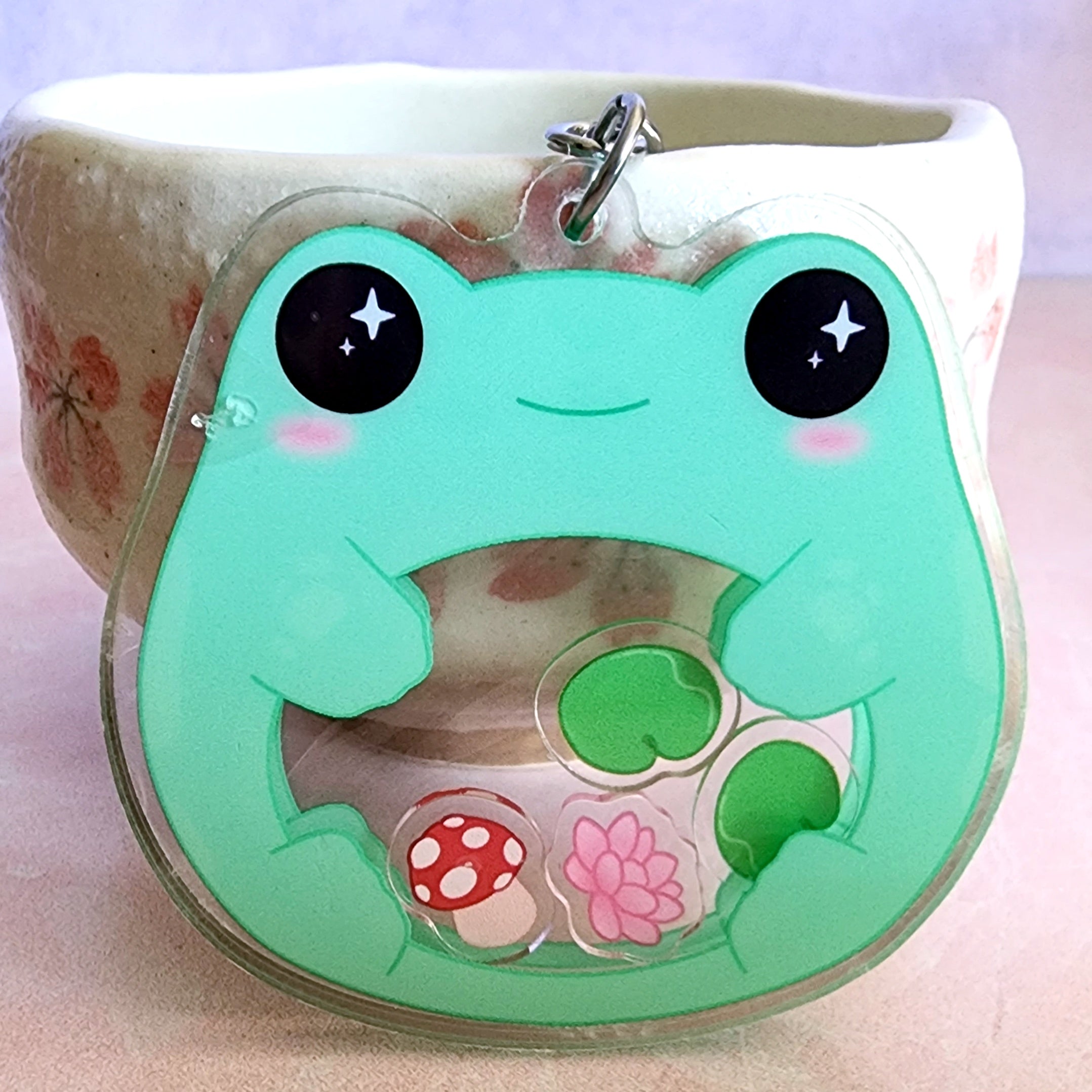 Kawaii Froggie Lilypad Blossm Shaker Acrylic Charm Keychain