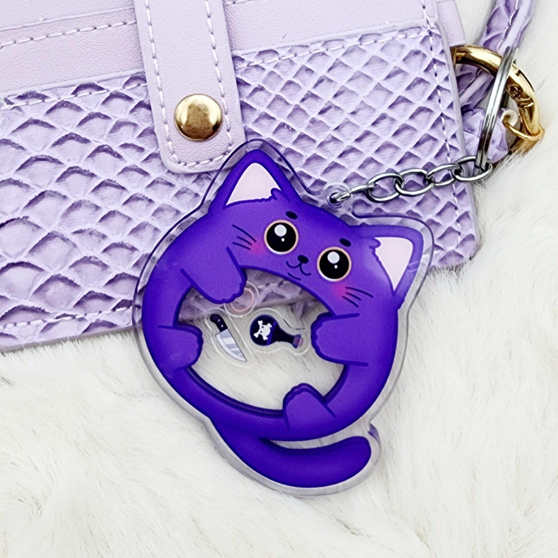 Murder Cats Purple Cat Shaker Acrylic Charm Keychain