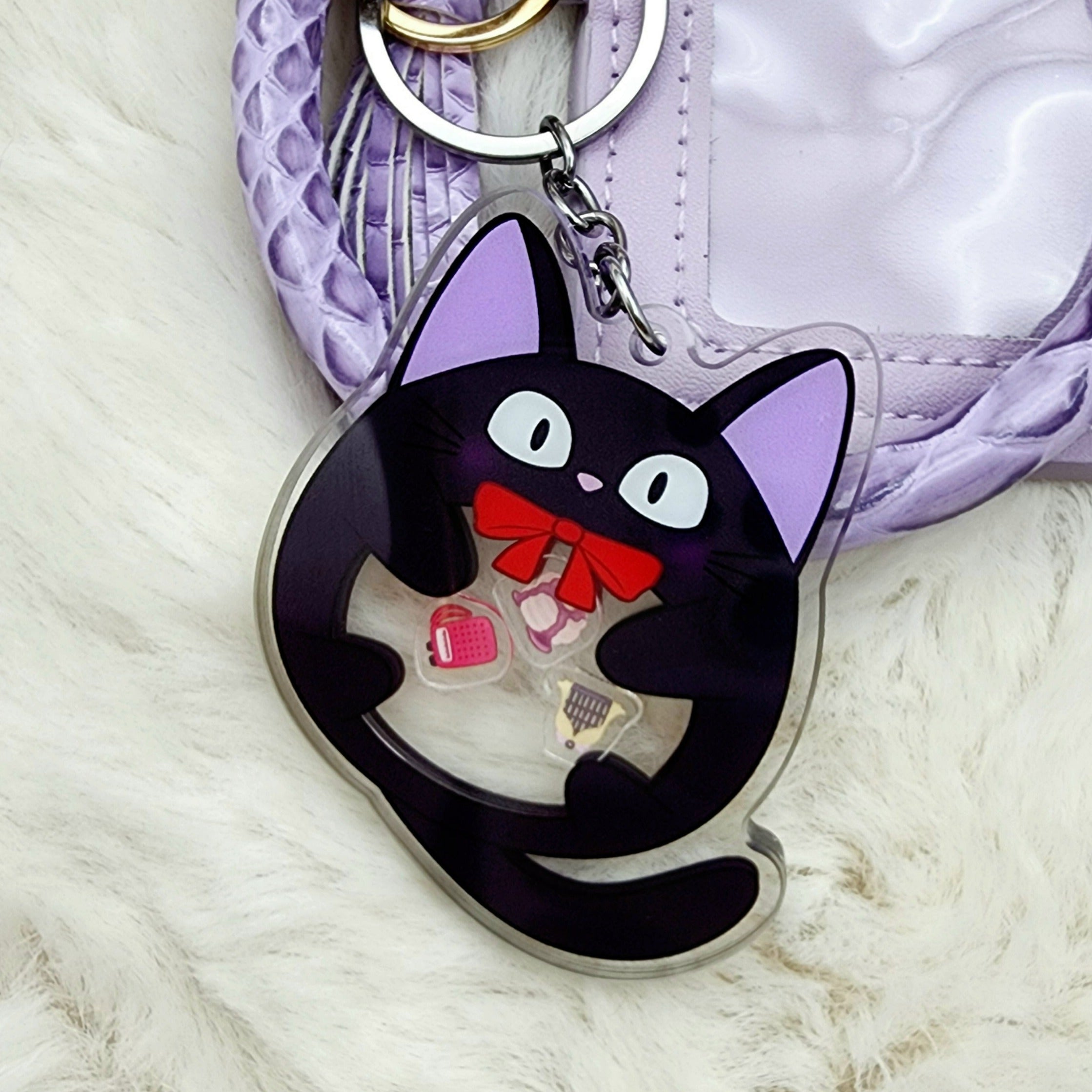 Witch's Black Cat Anime Inspired Shaker Acrylic Charm Keychain