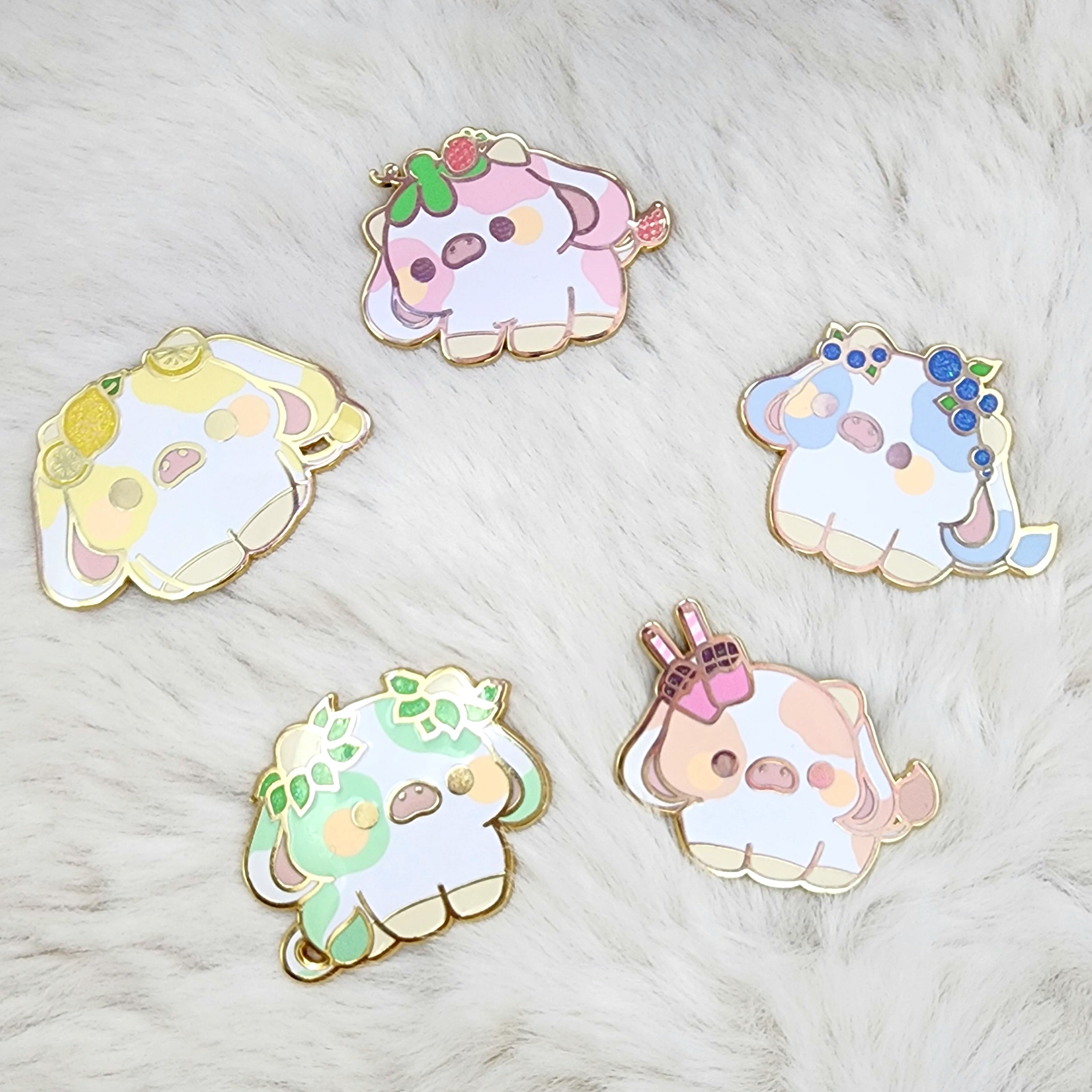 Adorable Fruit Cow Inspired Enamel Pins