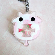 Adorable Strawberry Cow Shaker Acrylic Charm Keychain