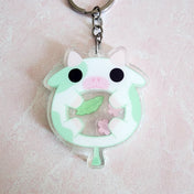Adorable Matcha Cow Shaker Acrylic Charm Keychain