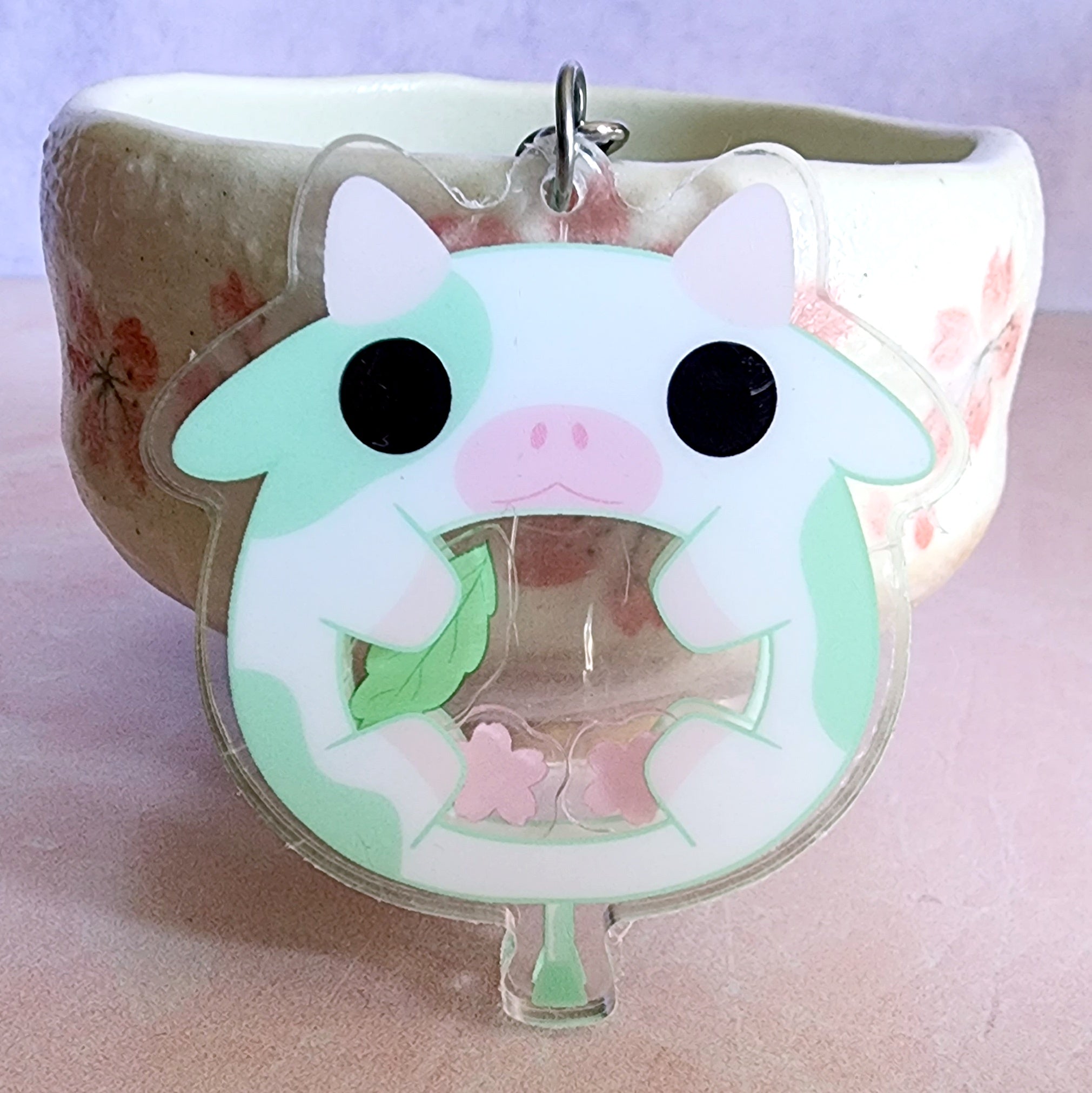 Adorable Matcha Cow Shaker Acrylic Charm Keychain