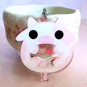 Adorable Strawberry Cow Shaker Acrylic Charm Keychain