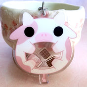 Adorable Chocolate Cow Shaker Acrylic Charm Keychain