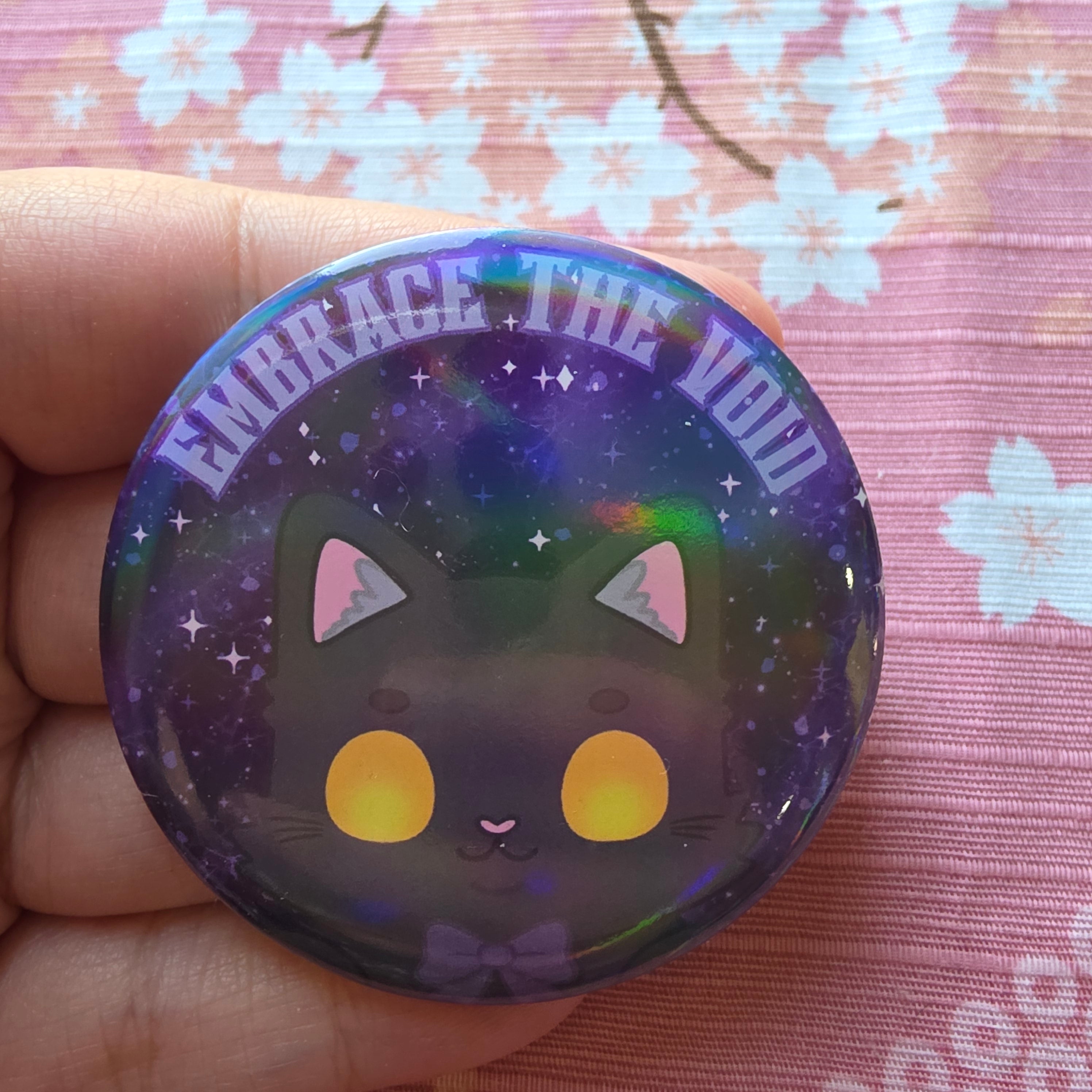 Embrace The Void Cute Black Cat 58mm Metal Button/Badge