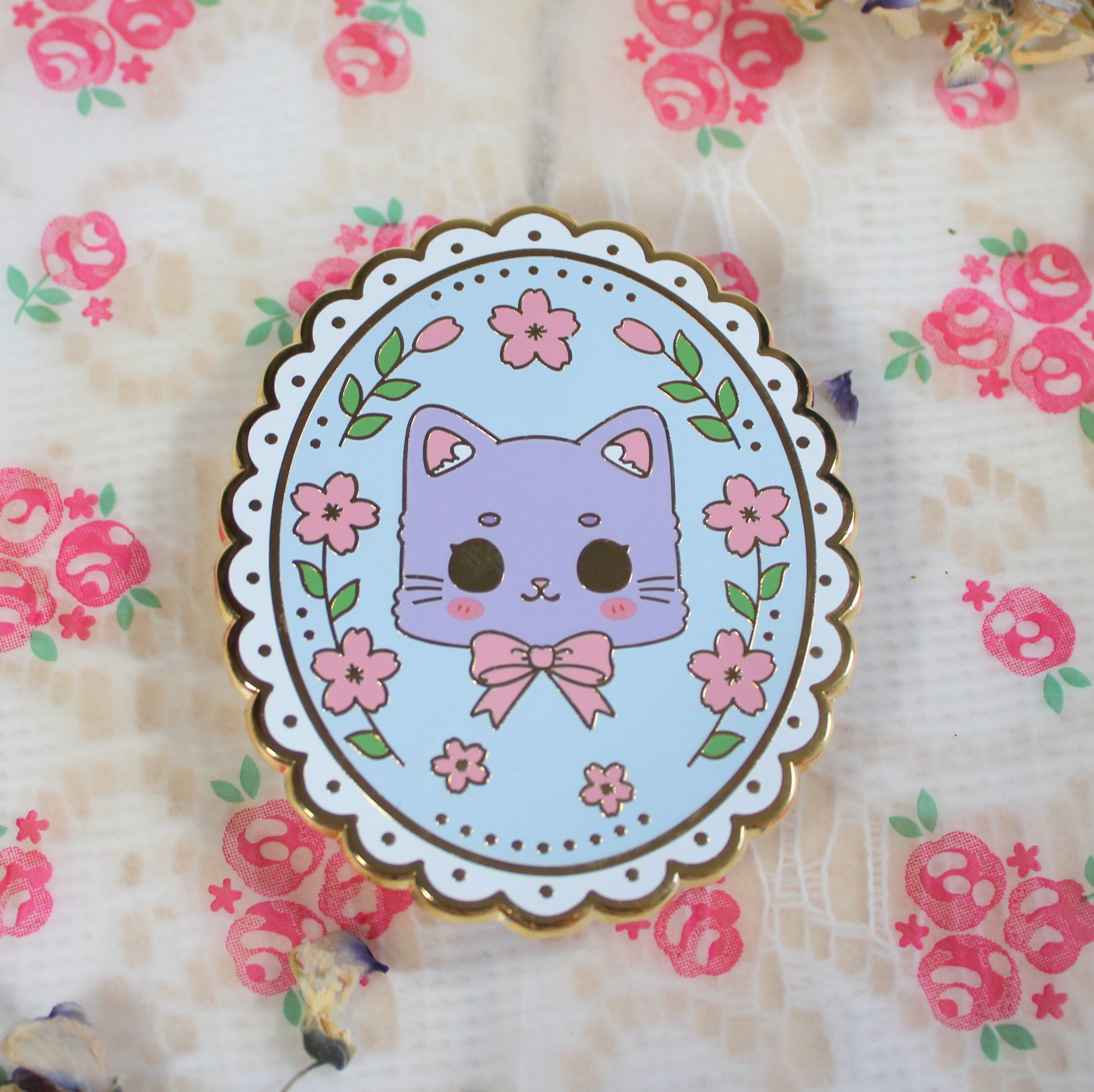 Kawaii Laced Catfe Portrait Enamel Pins