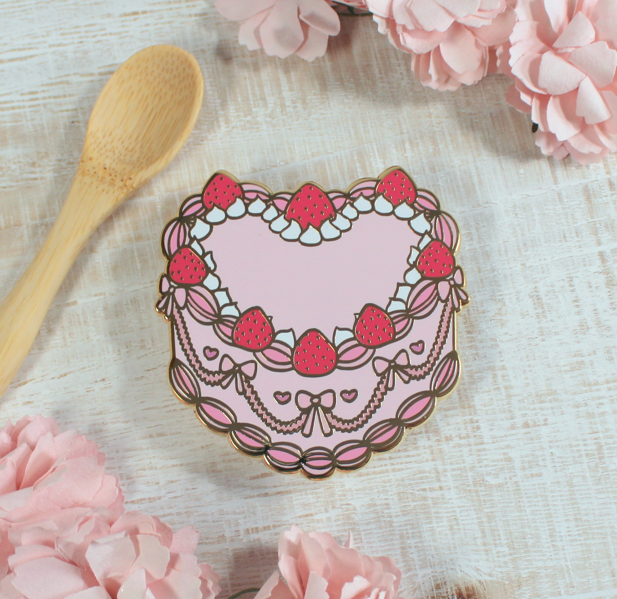 Deliciously Cute Heart Strawberry Cake Enamel Pin