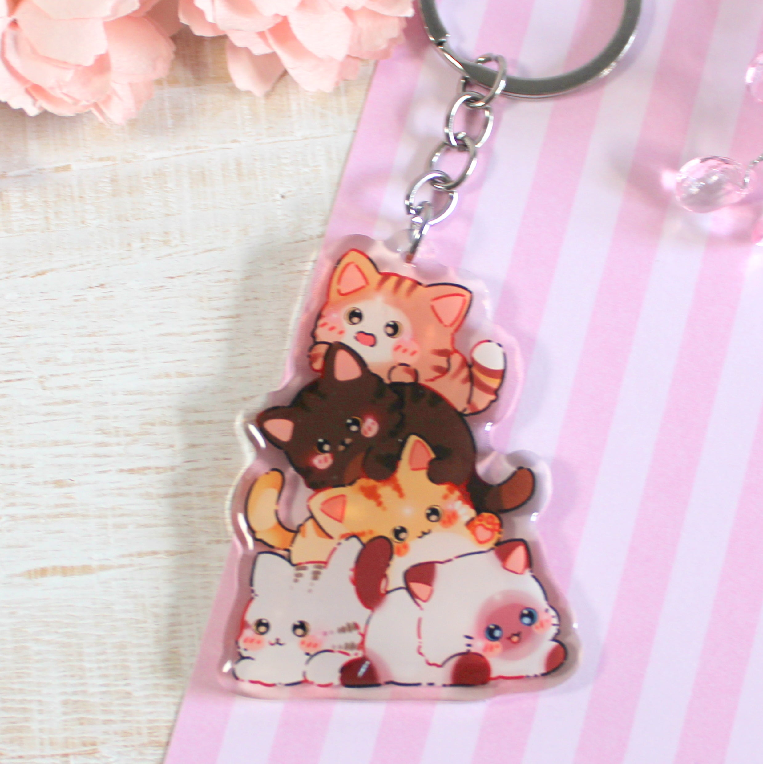 Adorable Mountain of Cats Chibi Acrylic Charm